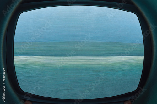 Vintage tv static screen with horizontal lines and blue tint