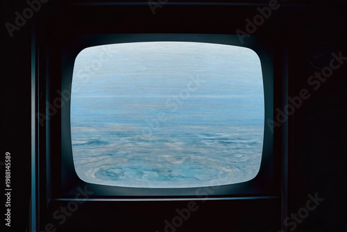 Retro television displaying ocean waves in vintage style