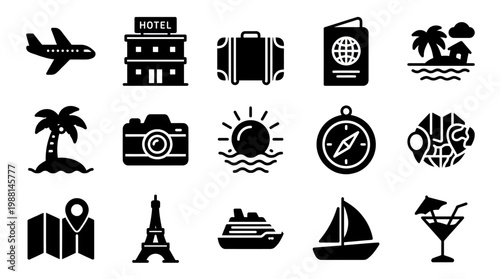 Travel icons on white background.