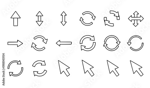 A set of black and white arrow icons for navigation and direction