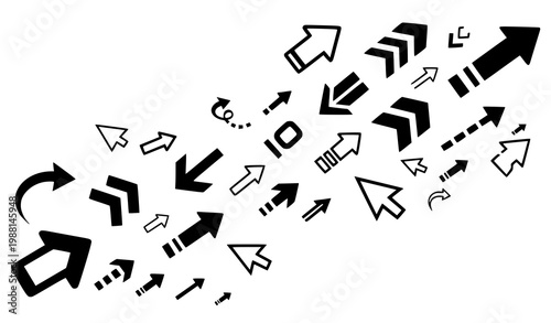A collection of various black and white arrow icons and symbols