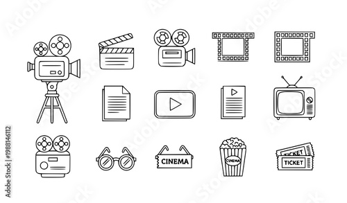 A set of film and cinema related vector icons and illustrations