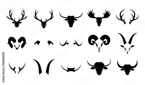 A collection of animal head silhouettes in a minimalist design style