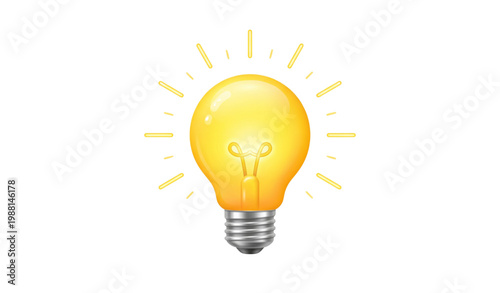  bright yellow light bulb icon with radiant lines on a white background