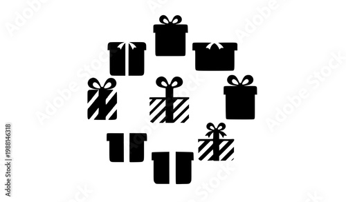 A minimalist vector graphic of a collection of gifts and presents