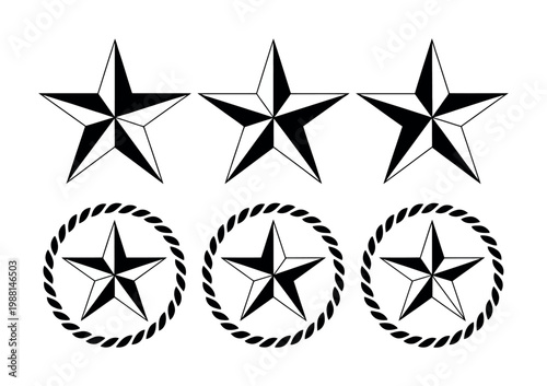 Nautical star, lone star, sheriff star, star outline design elements vector silhouette
