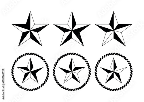 Nautical star, lone star, sheriff star, star outline design elements vector silhouette