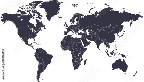 World map. Black modern vector map. Silhouette map.