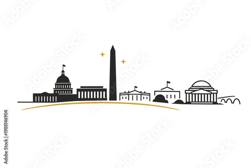 Washington DC Skyline Minimal Line Art USA Landmarks Vector Illustration