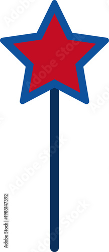 Patriotic Star Party Wand  Clipart.
American  4th of July  Star Wand Flat Vector Illustration.
USA Star Wand.
Red White Blue Party Stick.
Transparent background.