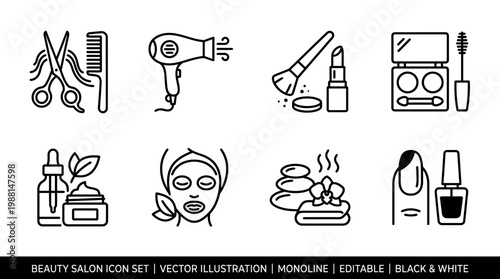 Beauty salon icons set for design.