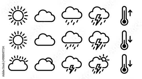 Weather forecast icons on white background.