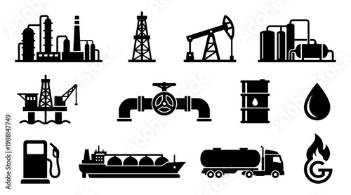 Oil and gas industry icons set.
