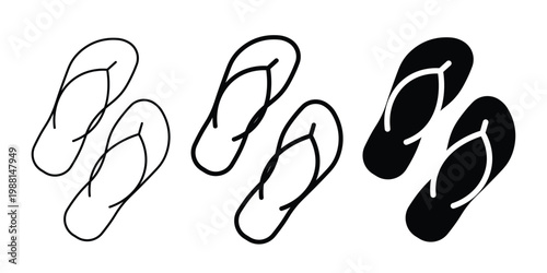 Flip flops icon set in multiple style. summer footwear sandals symbol.  casual footwear and vacation sign.
