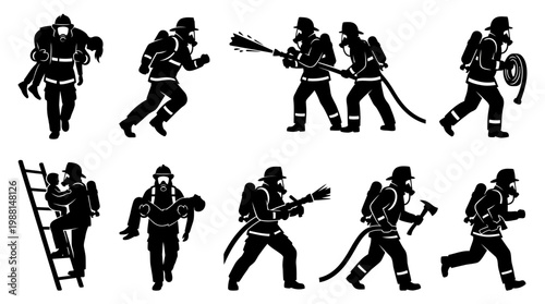 firefighter silhouettes, emergency response