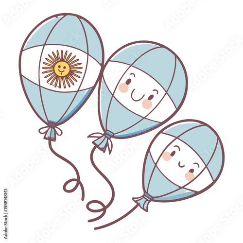 Cute Argentina flag balloons with smiling faces for national day celebration