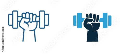 Dumbbell workout icon set vector illustration strength training barbell lifting gym fitness bodybuilding exercise symbol isolated on white background