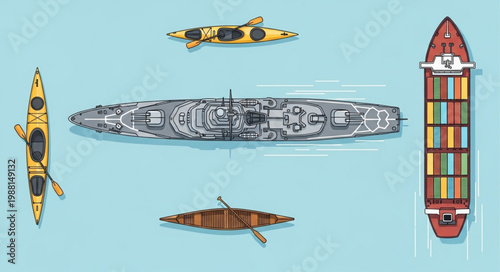 Kayaks and Cargo Ship from Above.