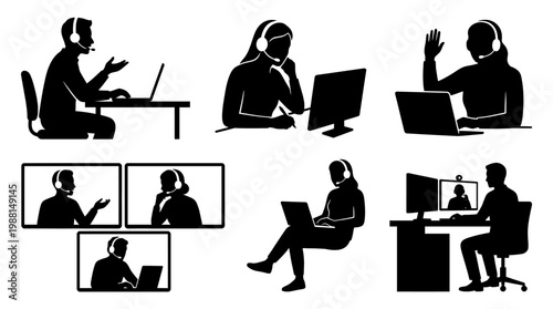 remote workers, people with computer, online meeting
