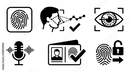 Biometric identification security icons set.