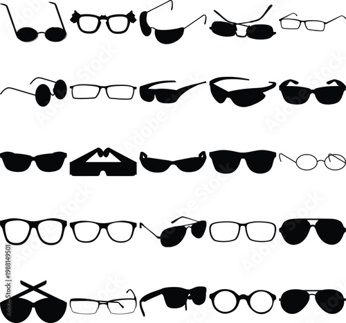 Collection of Diverse Eyewear Silhouettes Various Styles and Shapes Keywords: glasses