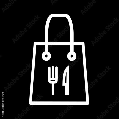 Take away paper food bag vector icon. Vector graphic, not Artificial Intelligence, logo illustration. Replaceable vector design.