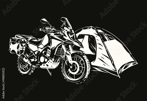 Overland Motorcycle Camping Vector Illustration