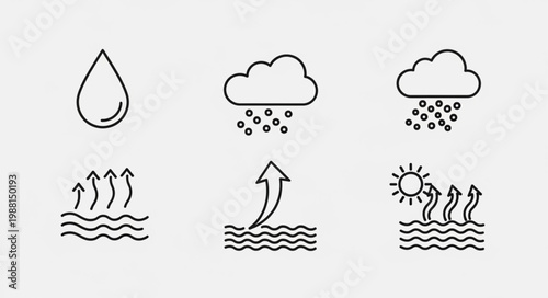 Weather icons representing precipitation and evaporation.