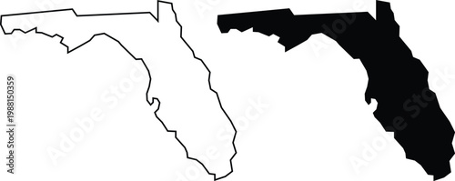 Outline and Solid Silhouette Map of the State of Florida Keywords: Florida, map, outline