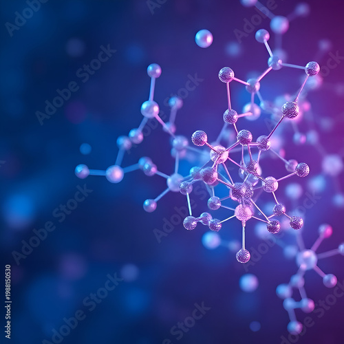 Abstract Molecular Structure with Glowing Connections – 3D Scientific Visualization of Biotechnology and Chemistry Concept