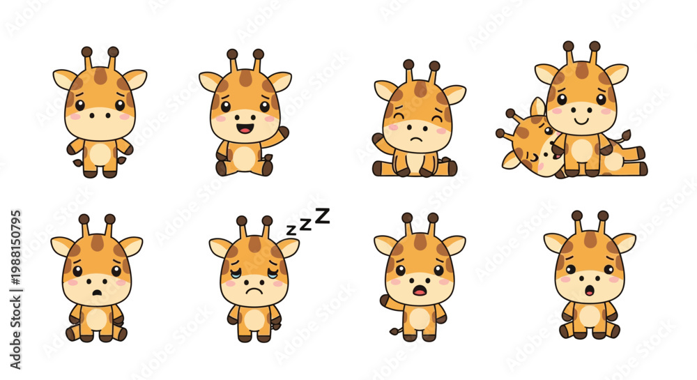 Obraz premium Adorable giraffe character collection with different emotions and poses