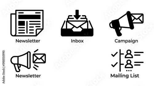 Email Marketing Newsletter Icons Set.