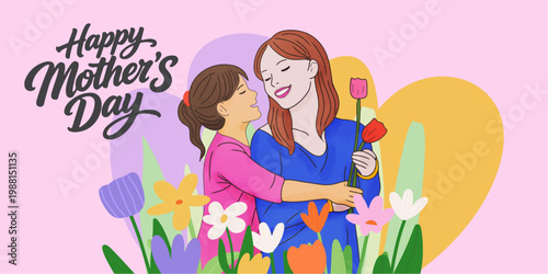Tableau sur toile Mother's Day greeting cards, poster, with beautiful blossom flowers