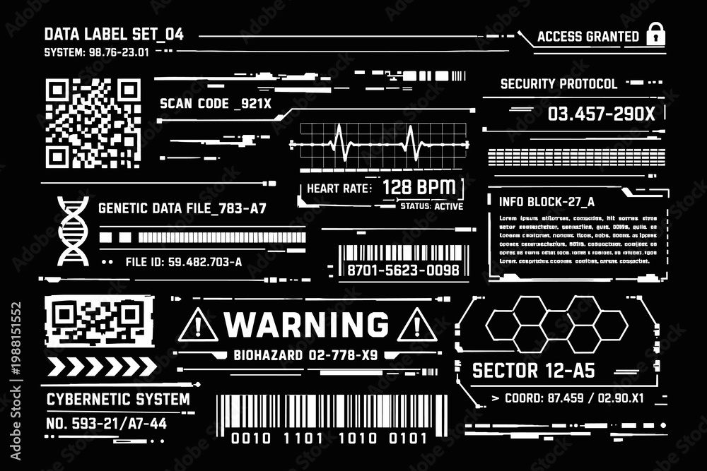 Naklejka premium Futuristic HUD Interface Elements Set Cyberpunk Data Panel UI Vector Illustration