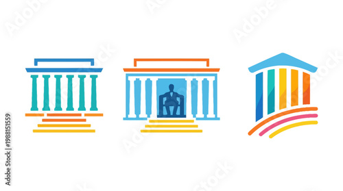Set of Colorful Courthouse and Government Building Logos