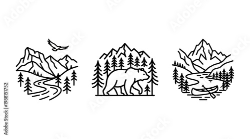 Minimalist Outdoor Adventure Icons for Nature Enthusiasts