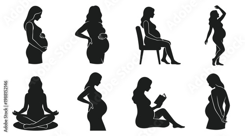 pregnant woman silhouettes, maternity poses