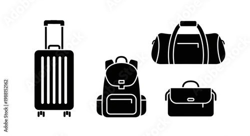 Collection of black travel bags and luggage icons.