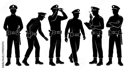 police officers in various poses silhouette