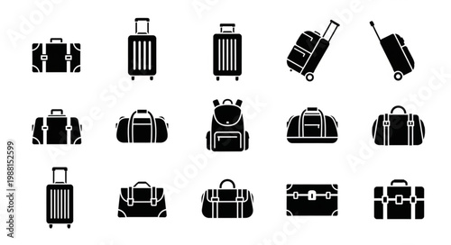 Collection of various travel luggage and bags icons.