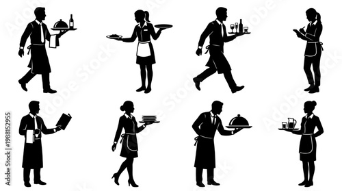 waiters and waitresses in various poses