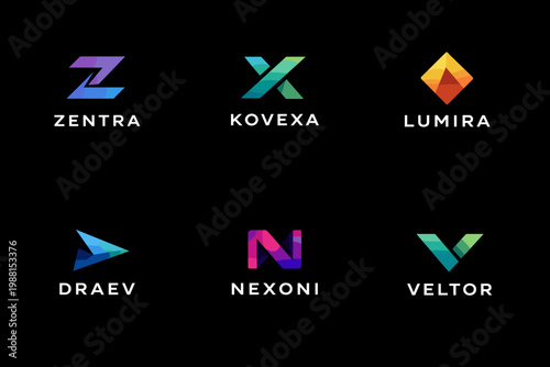 Free Download Minimal Tech Letter Logo Set – Modern Gradient Alphabet Branding Icons for Startup and Digital Business - GFXLoad
