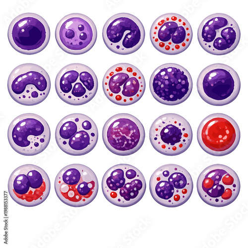 Medical Blood Cells Icon Set Colorful Hematology Vector Illustration