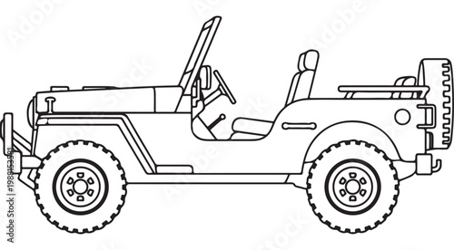 Off-road 4x4 vehicle line art vector illustration for coloring page and adventure design