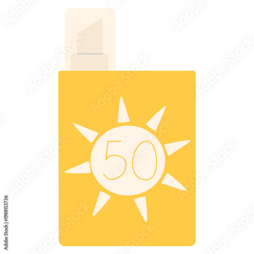 Sunscreen stick or spray bottle with SPF 50. Flat doodle vector illustration of sun protection cosmetics isolated on white.
