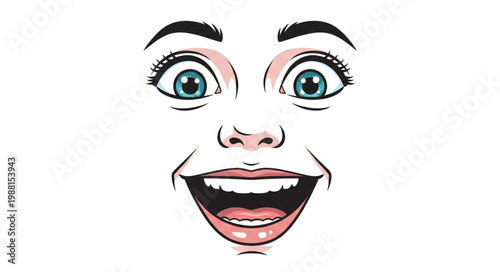 Excited Cartoon Face with Wide Eyes and Open Mouth.