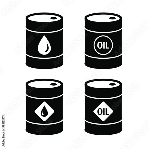 Oil Drum Icon Collection – Petroleum Storage Vector Set