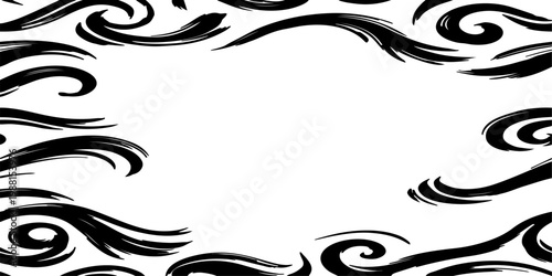 Fotografie Seamless vector pattern of dynamic black brush strokes forming elegant swirls, l