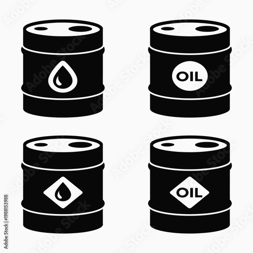 Oil Barrel Icons Set – Industrial Energy and Fuel Symbols