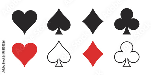 Card suit icon set modern vector illustration hearts spades diamonds clubs playing cards casino symbols gambling design isolated on white background